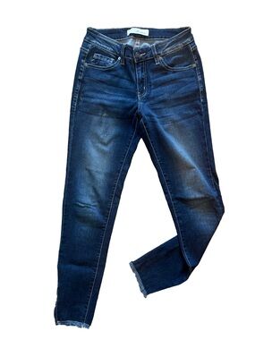 KANCAN Low Rise Ankle Skinny Jeans Frayed Hem Zipper Detail Stretch Size 25